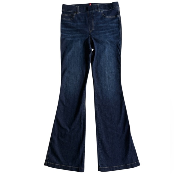 SPANX High Rise Pull On Flare Jeans Large L Midnight Wash 34” Classic Staple - Picture 1 of 9